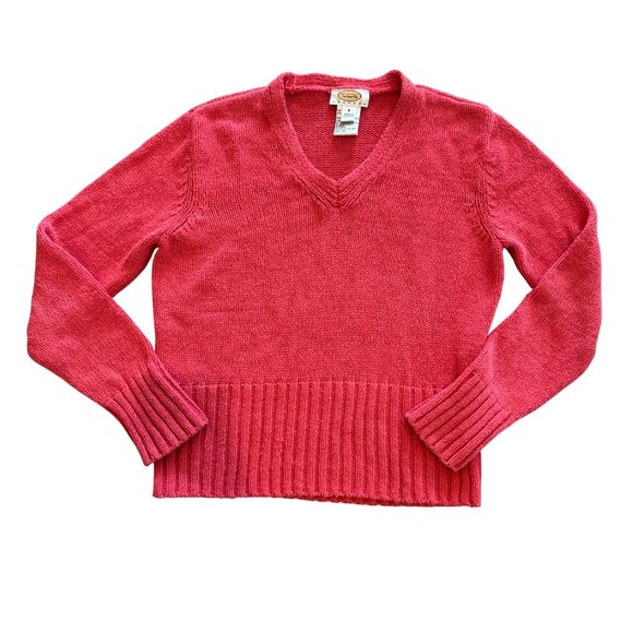 Talbots Vintage Petites Coral V-Neck Sweater Small Long Sleeve Ribbed Hem - Picture 1 of 7